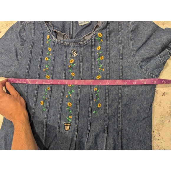 Bobbie‎ Brooks Vtg 90's Sunflower Denim Maxi Dress Cottagecore Hippie Bohemian - Picture 6 of 9